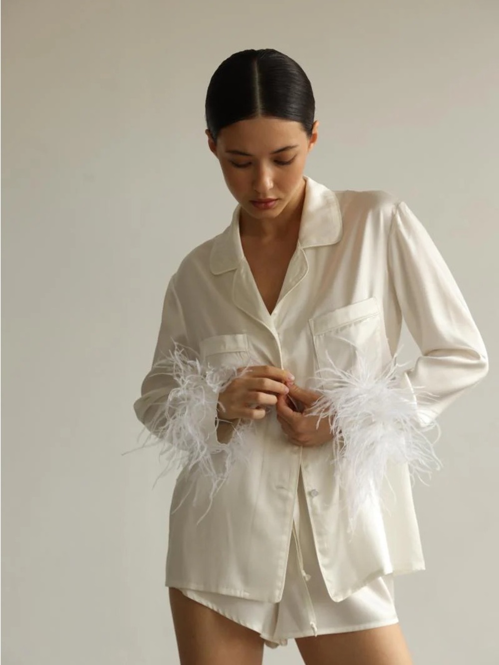 Satin Like Bridal PJ Button Up